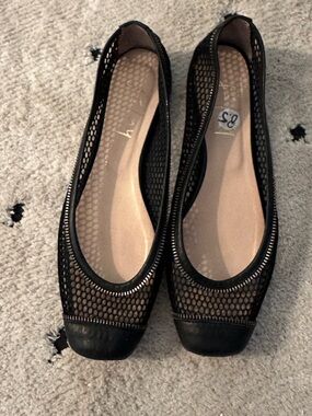French Sole Black Mesh Ballet Flats